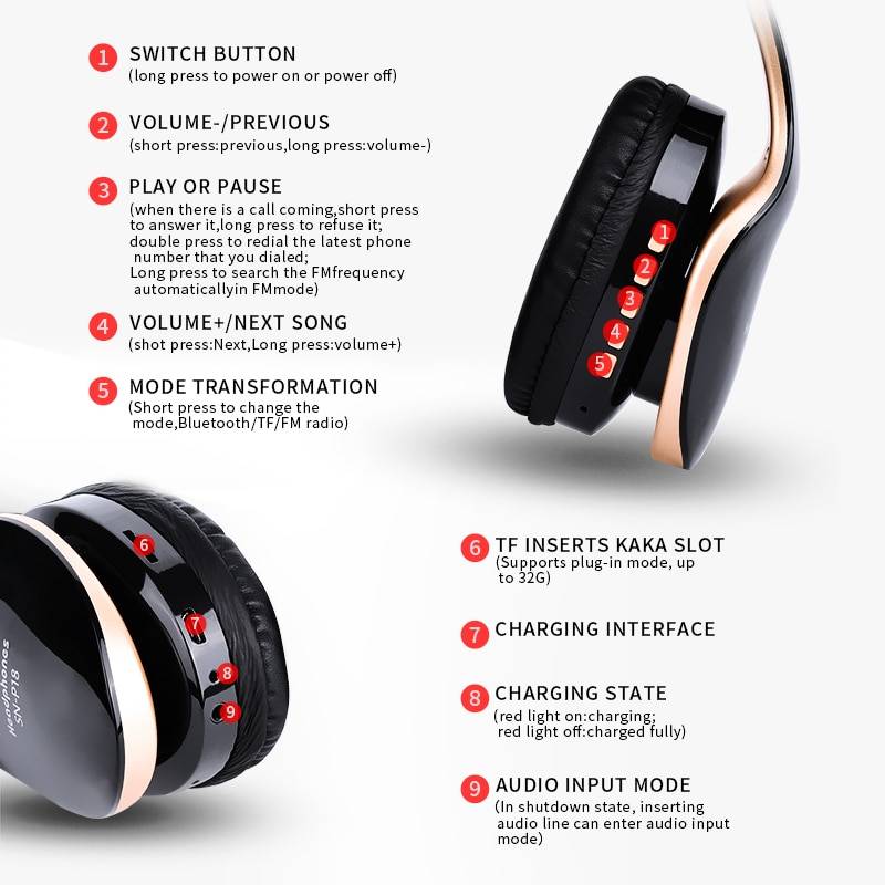 Wireless Foldable Gaming Headphones Consumer Electronics Color : Red|White|Black 