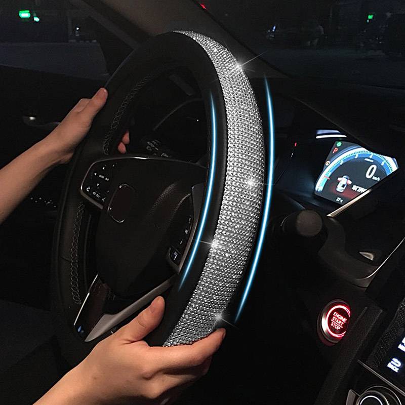 Rhinestone Steering Wheel Cover Car Accessories Color : Pink & Silver|Red & Silver|Beige & Silver|Black & Golden|Black & Silver 