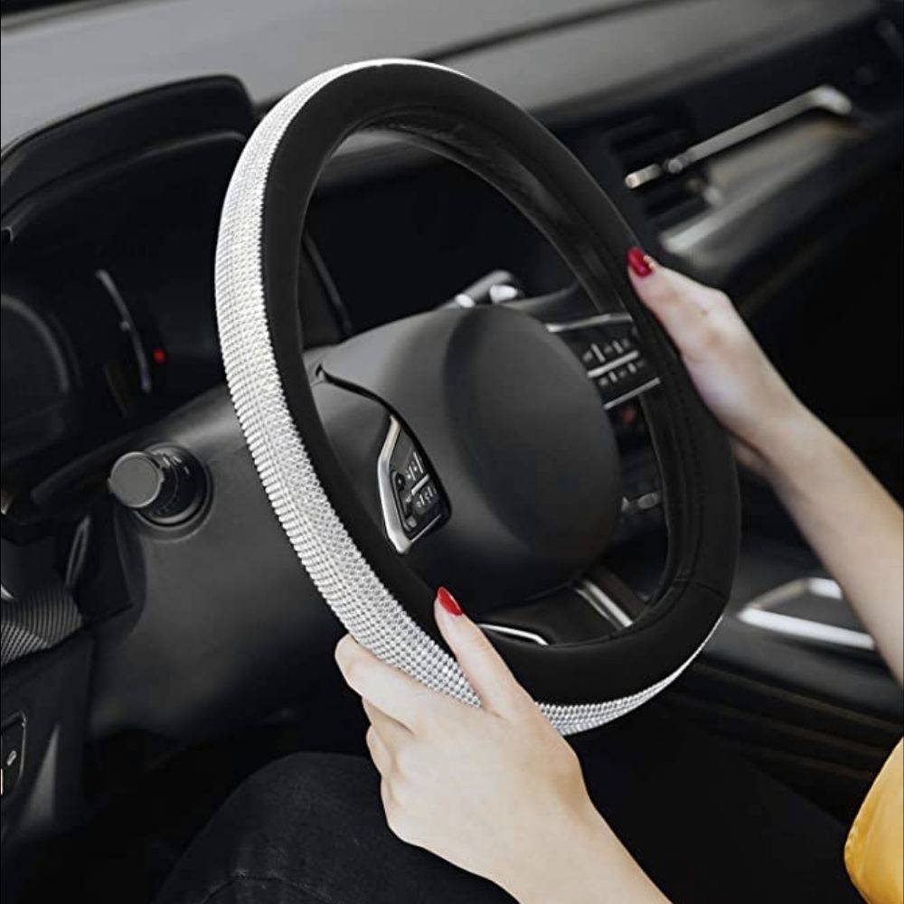 Rhinestone Steering Wheel Cover Car Accessories Color : Pink & Silver|Red & Silver|Beige & Silver|Black & Golden|Black & Silver 