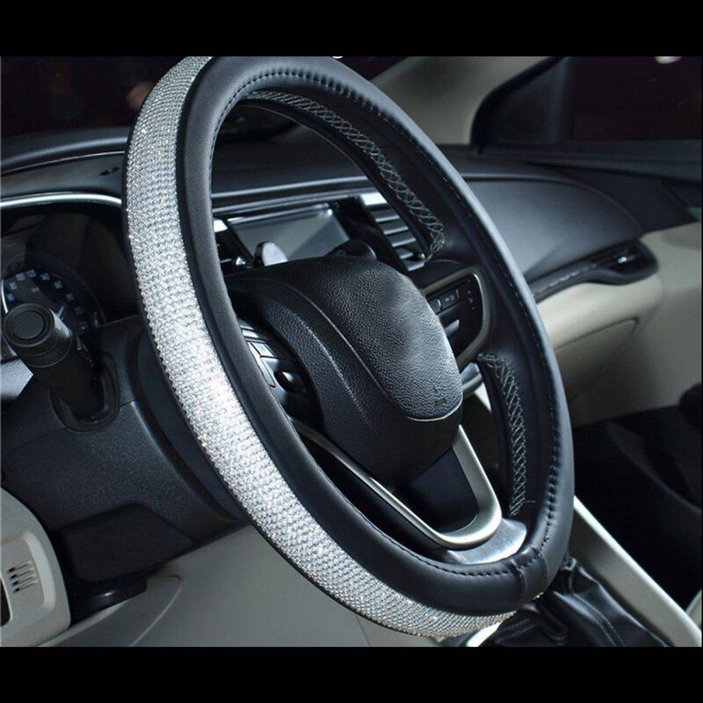 Rhinestone Steering Wheel Cover Car Accessories Color : Pink & Silver|Red & Silver|Beige & Silver|Black & Golden|Black & Silver 