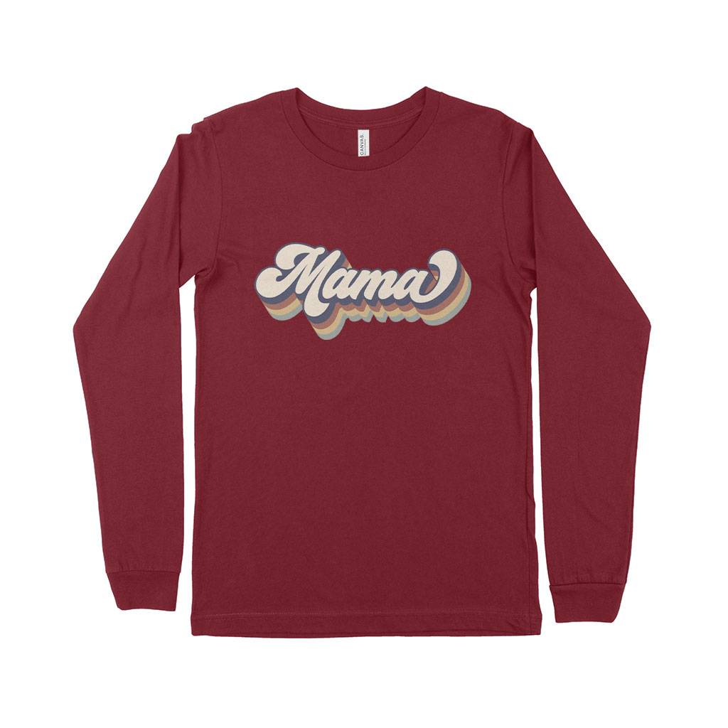 Mama Retro Women's Jersey Long Sleeve T-Shirt Festive Holidays Mother's Day Color : White|Athletic Heather|Heather Forest|Black|Red|Cardinal|True Royal Blue|Heather Deep Teal 