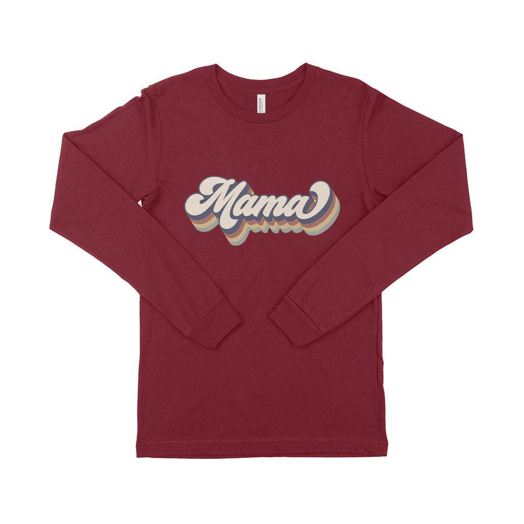 Mama Retro Women's Jersey Long Sleeve T-Shirt Festive Holidays Mother's Day Color : White|Athletic Heather|Heather Forest|Black|Red|Cardinal|True Royal Blue|Heather Deep Teal 