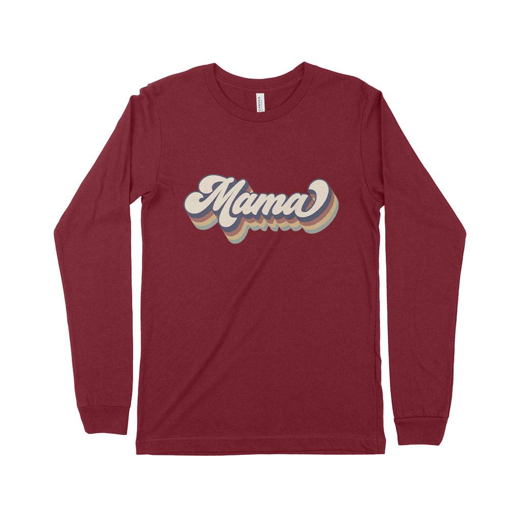 Mama Retro Women's Jersey Long Sleeve T-Shirt Festive Holidays Mother's Day Color : White|Athletic Heather|Heather Forest|Black|Red|Cardinal|True Royal Blue|Heather Deep Teal 
